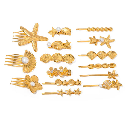 Stainless steel shell hair clip with bangs, high-end feel, ins metal hair accessories, broken hair clip at the back of the head