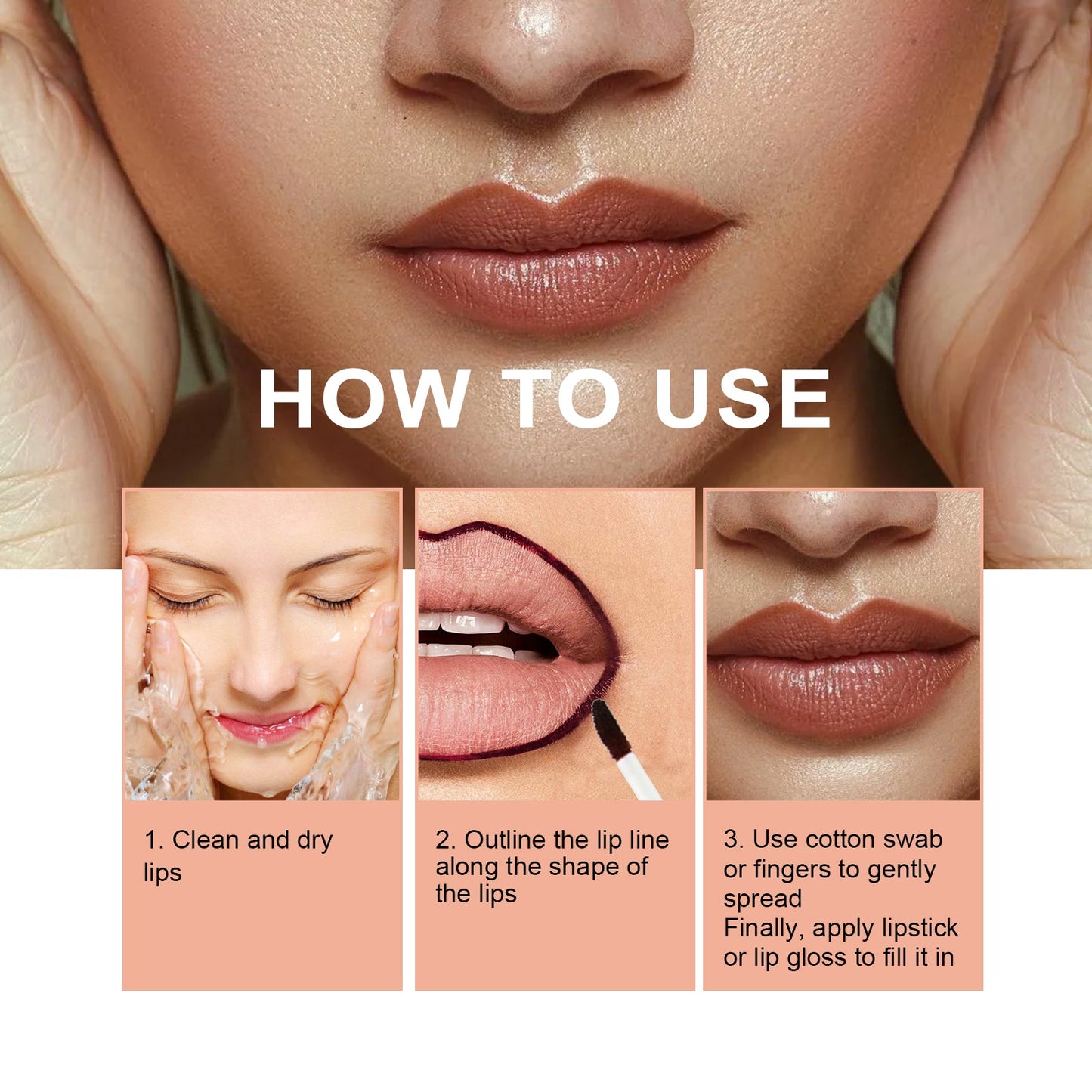Peel Lip Liner, Outline Lip Shape Lip Color Waterproof Non-Smudging Peel Lip Liner Lip Brush