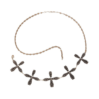 Gothic style spider web iron chain body chain retro carved sunflower alloy waist chain