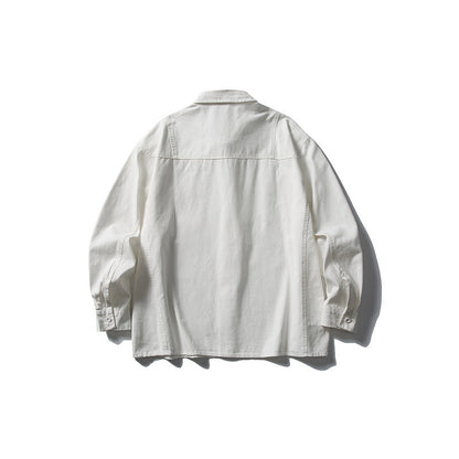Pocket casual workwear shirt men's loose long sleeved shirt