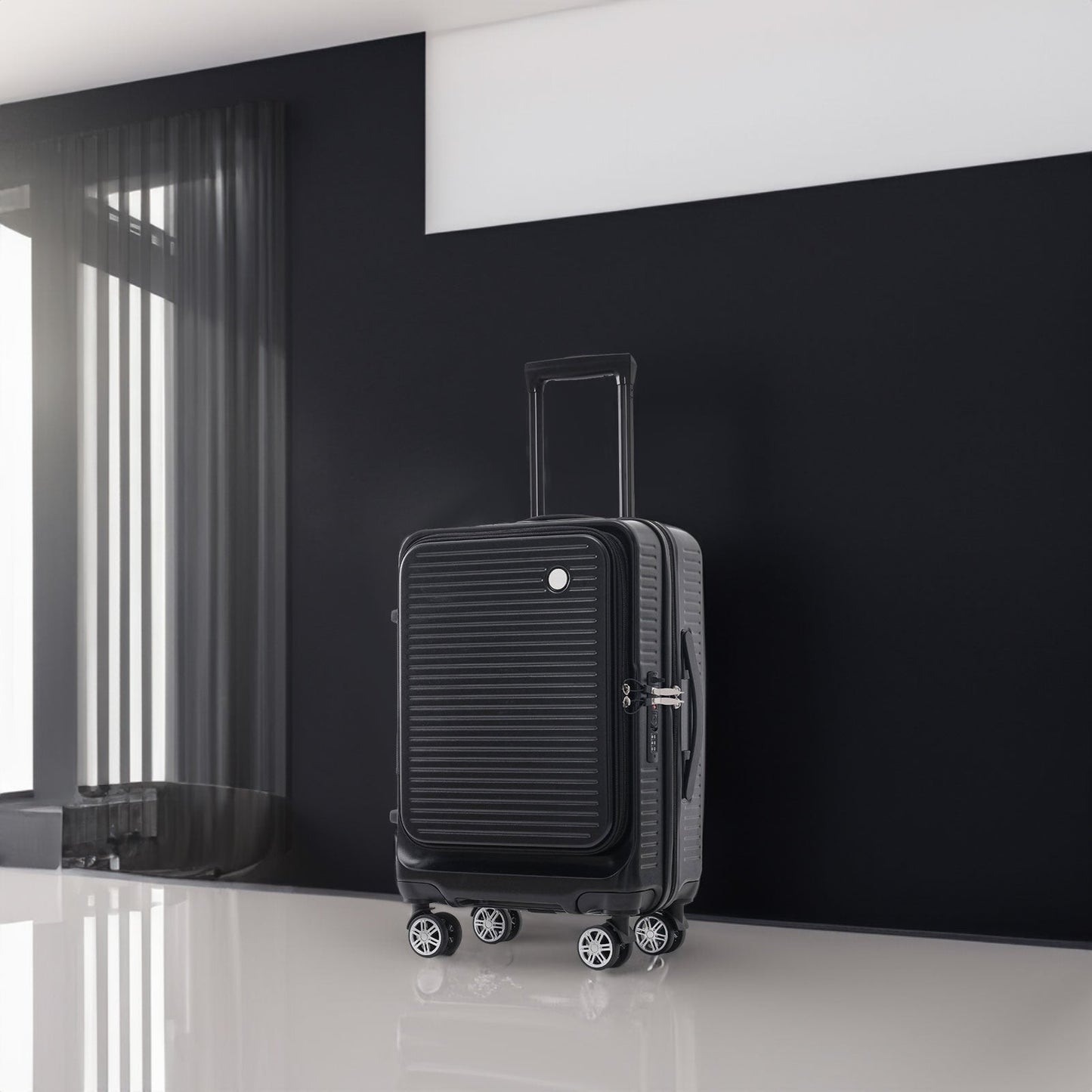 Carry-on Luggage 20 Inch Front Open Luggage Lightweight Suitcase with Front Pocket and USB Port, 1 Portable Carrying Case Black