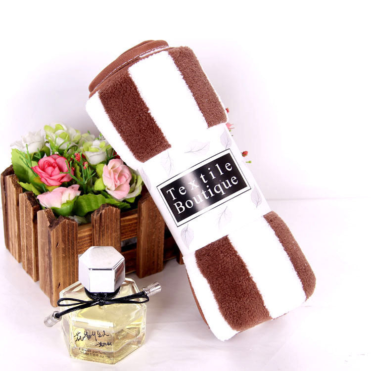 Coral Fleece Towel Thickened Absorbent Striped Edge Towel
