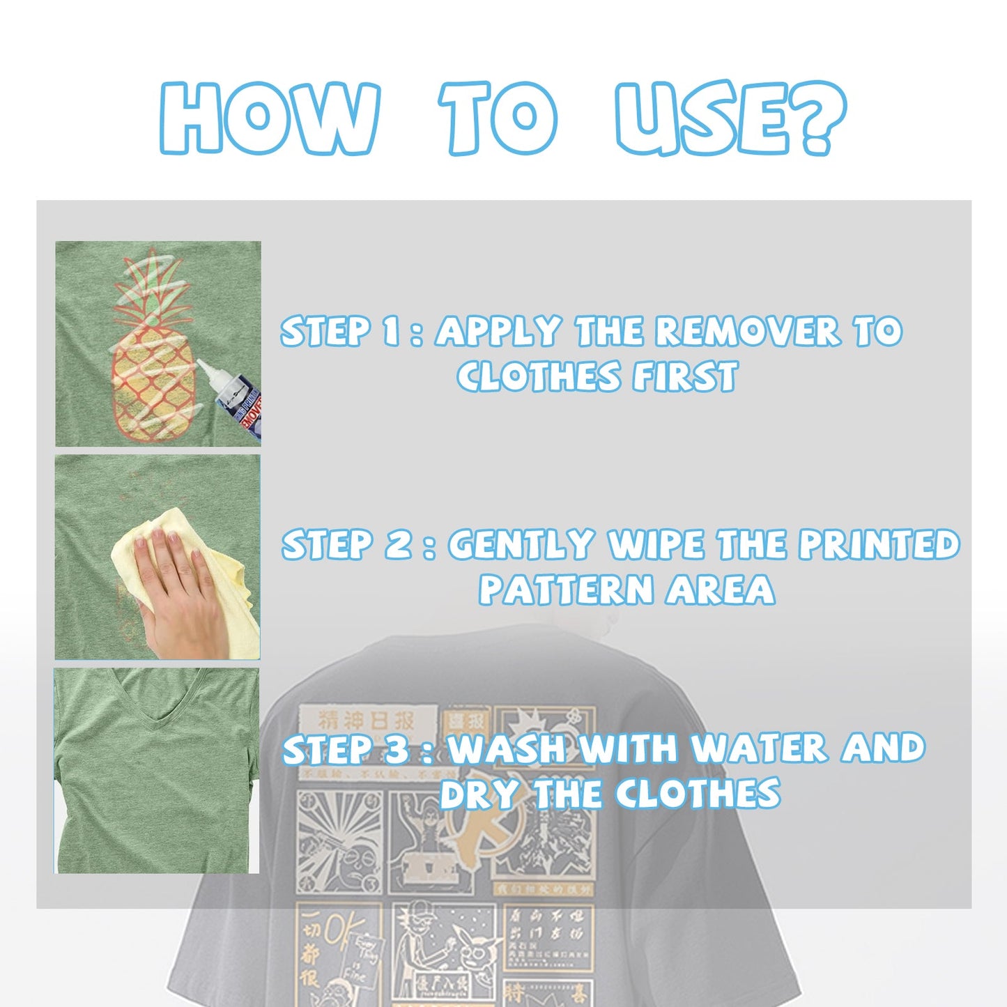 Clothing Printing Remover, Clothing Cleaning Fabric Print Pattern Pattern Letter Cleaning Remover
