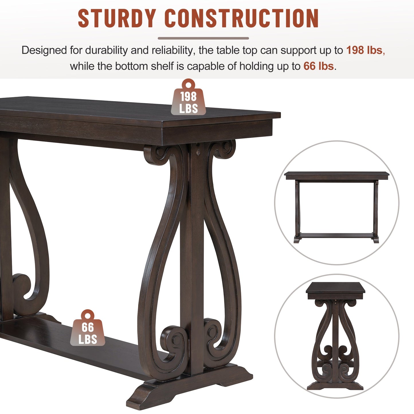 48-Inch Rustic Vintage Console Table --- Farmhouse Style Entryway Table with Open Shelf and Sturdy Construction  (Espresso)