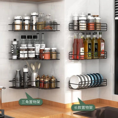 Bathroom Storage Rack Toilet Washroom Wall-Mounted Hole-Free Multi-Functional Iron Mesh Long Strip Organizer