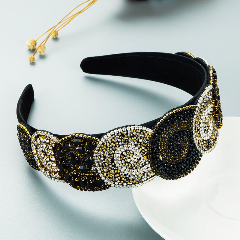 Hair Hoop Fashion Trend Color Rhinestone Head Hoop Luxury Wide Side Heavy Industry Party Hair Accessories Head Hoop