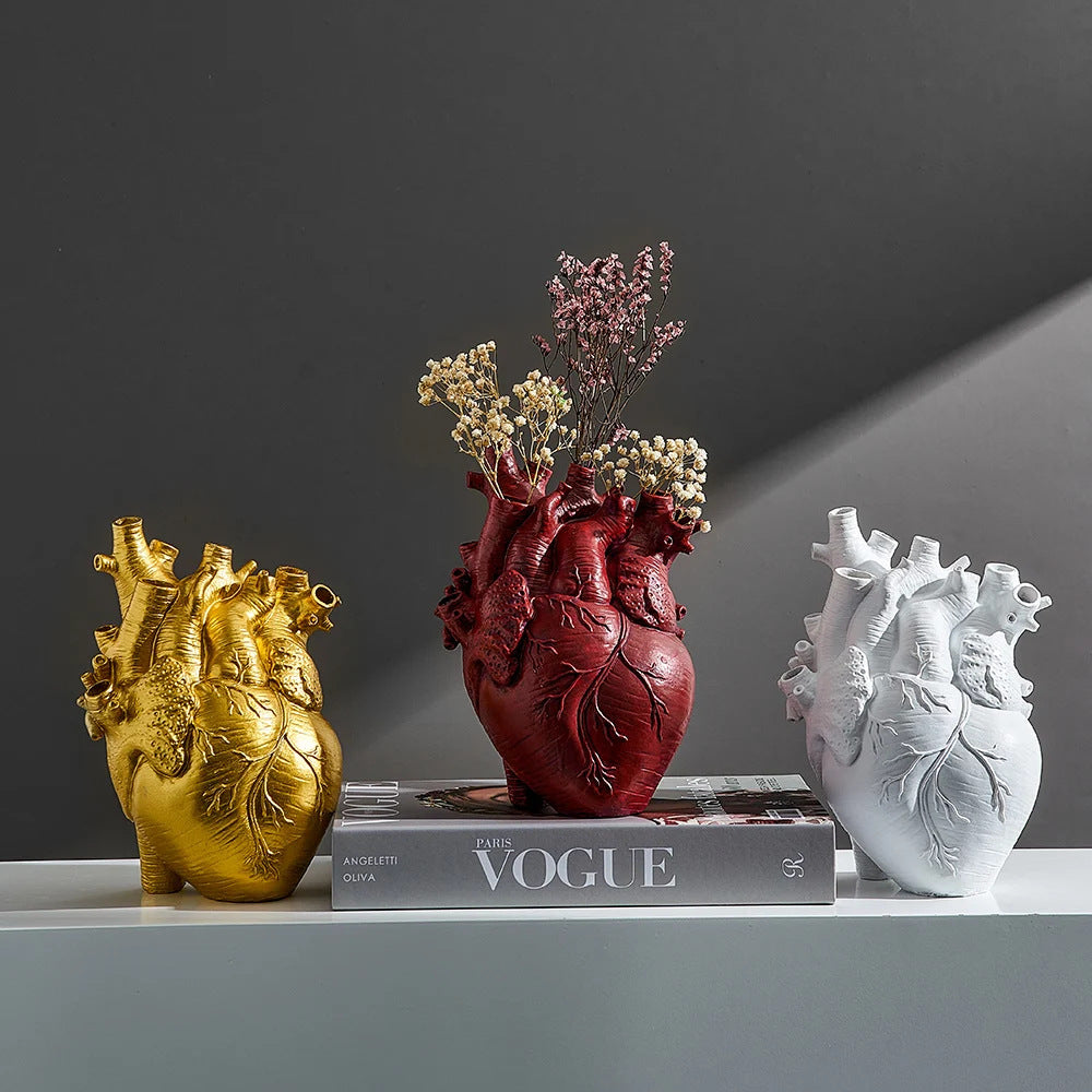 Heart-Shaped Flower Vase Resin Ornament Desktop Living Room Plant Pot Table Decoration Craft