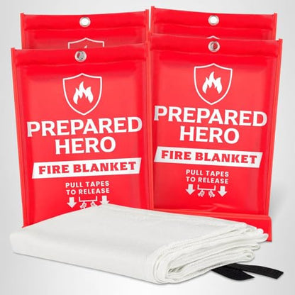 Prepared Hero Emergency Fire Blanket - 2 Pack - Fire Suppression for Kitchen, 40” x 40” Fiberglass Fire Blanket for Home