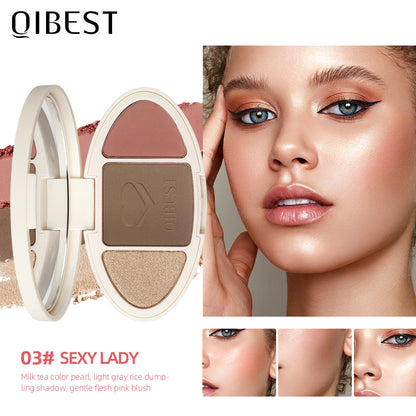 QIBEST High Gloss Repairing All-In-One Plate Matte Brightening Glitter Powder Blush Rouge Plate Powder Cake Repairing Plate