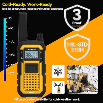 Retevis RB48 Heavy Duty Waterproof Walkie Talkies, Long Range Rechargeable Two Way Radios, Advanced Triple Proof, Vibration Reminder, for Warehousing Construction Contractor(10 Pack)