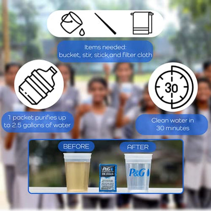 P&G Purifier of Water Portable Water Purifier Packets. Emergency Water Filter Purification Powder Packs for Camping, Hiking, Backpacking, Hunting, and Traveling. (12 Packets)