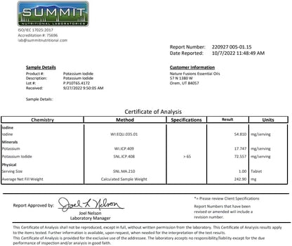 Potassium Iodide Tablets 130 mg - (60 Tablets) 10 Year Shelf-Life EXP 2034 to 2035 - Ki Pills - Yoduro de potasio - Nutri Supplements - 3rd Party Tested - NSF cGMP Certified Facility - Shelf Stable