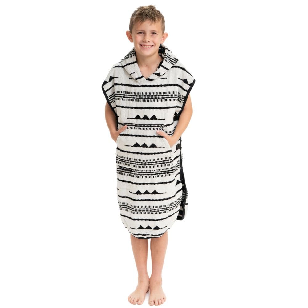 Arcturus Surf Poncho | Hooded Changing Towel & Cover-Up | 100% Cotton Velour | 2-in-1 Design Converts Your Poncho to a Beach Towel (Blackies, Kids)
