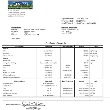 Potassium Iodide Tablets 130 mg - (60 Tablets) 10 Year Shelf-Life EXP 2034 to 2035 - Ki Pills - Yoduro de potasio - Nutri Supplements - 3rd Party Tested - NSF cGMP Certified Facility - Shelf Stable