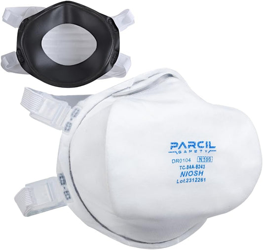 Parcil Safety NIOSH-Approved N100 ProSeal Disposable Respirator Mask - Advanced Filtration, Comfort Fit - Protects Against Particulates, Dust, and Contaminants - Industrial Grade