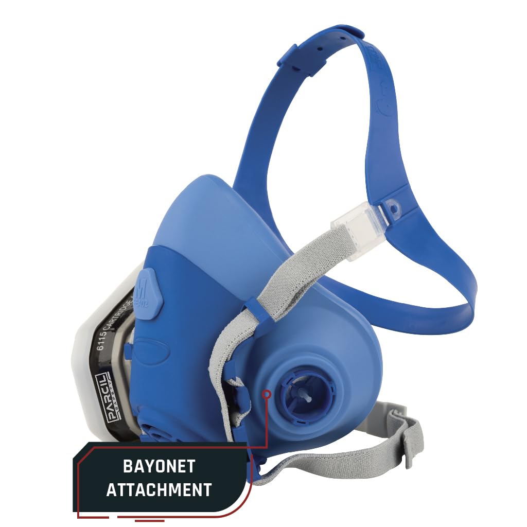Parcil Safety UltraSeal Large Reusable Half-Face Respirator Mask | NIOSH-Approved | OV/P95 Protection, Standard Bayonet Cartridges