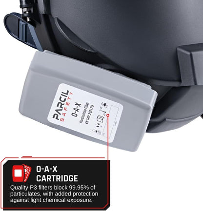 WF-100 Full-Face Welding Respirator - Gas Mask Welding Hood with Dual P3 Cartridges - 99.9% Particulate, Organic Vapor, Acidic Gas Filtration