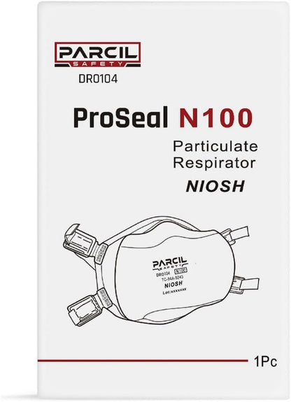Parcil Safety NIOSH-Approved N100 ProSeal Disposable Respirator Mask - Advanced Filtration, Comfort Fit - Protects Against Particulates, Dust, and Contaminants - Industrial Grade