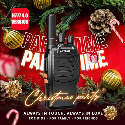 Retevis H-777 Rechargeable Walkie Talkies, Mini 2 Way Radios Long Range, Small Walky Talky, Portable FRS Two Way Radios with LED Flashlight(Black, 2 Pack)