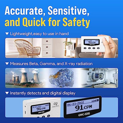 GQ 300 Series Geiger Counter Nuclear Radiation Detector Dosimeter for Beta, Gamma, X-Ray Portable Radiation Monitor with Real-Time Data Data Logging (GQ-300S)