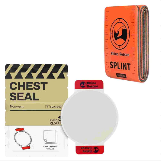 RHINO RESCUE Bundle- Non-Vented Chest Seal, IFAK Emergency Trauma Dressing+First Aid Splint 36" X 4.3" Orange-Gray