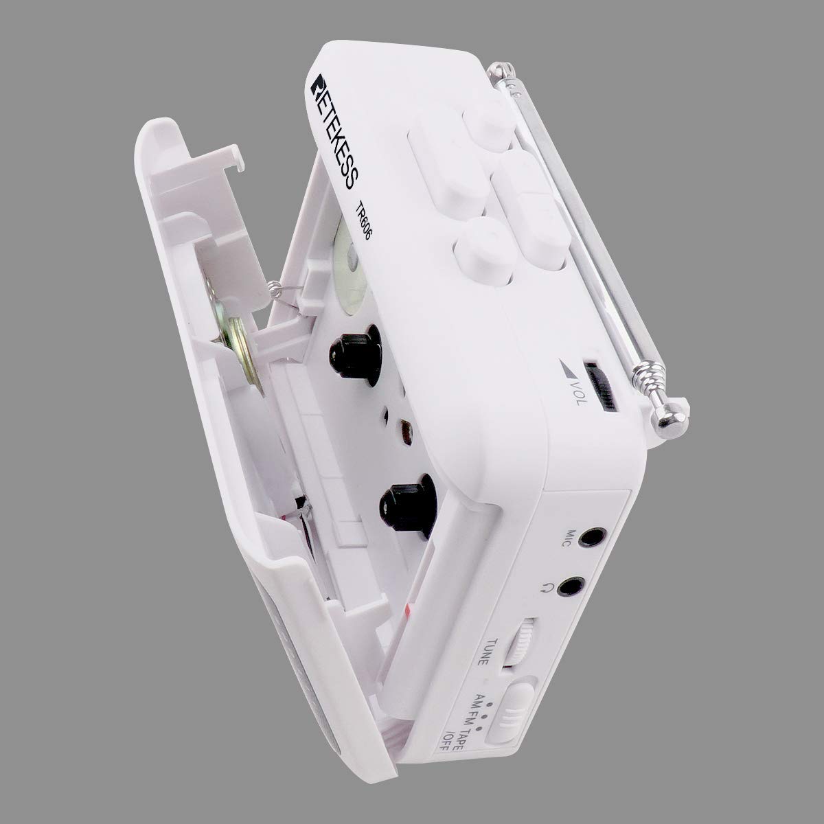 Retekess TR606 Cassette Tape Player, Cassette Player Recorder, Built-in Speaker, AUX/Microphone Jack, Support AUX Line in Record, AM FM Radio, Powered by DC or AA Battery (White)