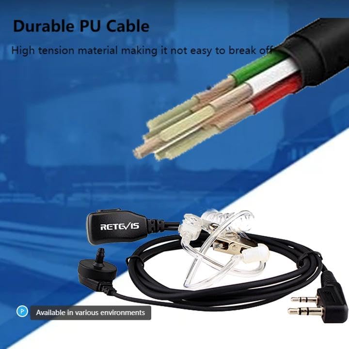 Retevis Walkie Talkie Earpiece with Mic, Comfortable Acoustic Tube, for RT22 RT68 RT21 H-777 RT86A, Compatible with Kenwood Baofeng BF-888S BF-T26 Pxton Walkie Talkies, Surveillance Headset(2 Pack)