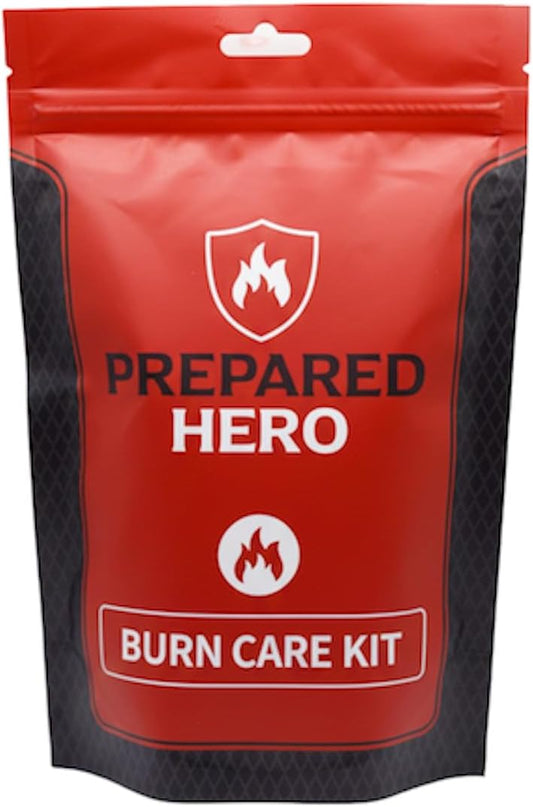 Prepared Hero Burn Care Kit - Compact Burn Treatment & Relief Kit with Burn Gel, Gauze, Compresses & Wipes, Waterproof Pouch for Minor Burn First Aid at Home, Travel, Outdoor & Workplace Safety