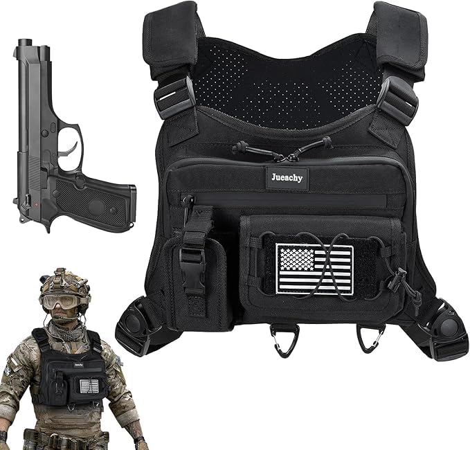 Jueachy Chest Bag For Men: Tactical Chest Vest Fits Most Pistols Chest Rig EDC Pouch Pack for Running,Hiking,Travel