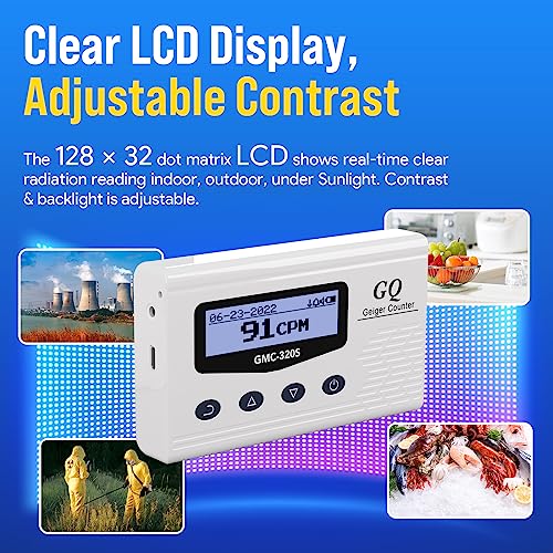 GQ 300 Series Geiger Counter Nuclear Radiation Detector Dosimeter for Beta, Gamma, X-Ray Portable Radiation Monitor with Real-Time Data Data Logging (GQ-300S)