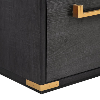 70 inch classic and traditional executive desk with metal trim, writing desk with 2 file drawers, USB ports, and sockets, black