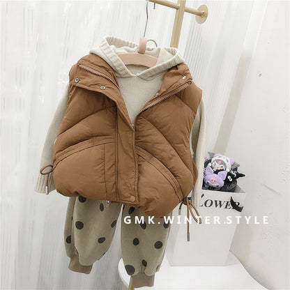 Children's standing collar cotton jacket vest winter loose vest for boys and girls camisole medium and small children's sweater