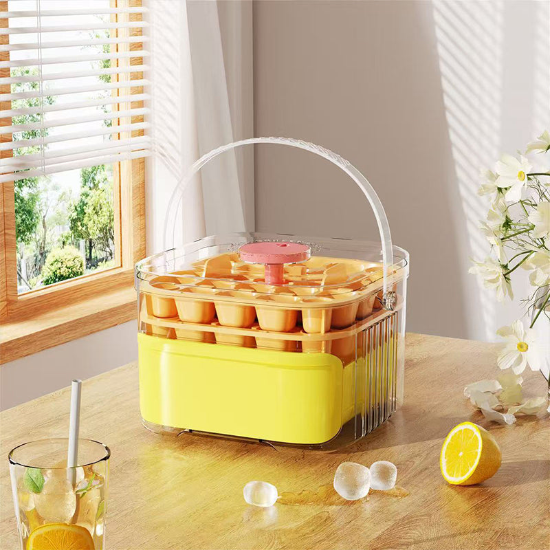 50-grid ice maker with new large capacity - household food-grade plastic double-layer ice storage barrel & ice ball mold set