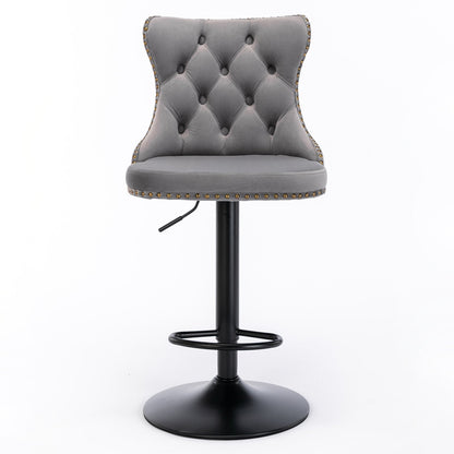Gray,Set of 2 25-33 Inch,17.7 inch base, Modern Upholstered Bar Stools with Backs Comfortable Tufted for Home Pub and Kitchen