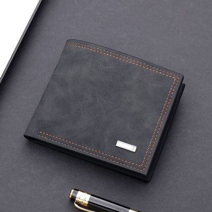 Men's wallet short wallet leather wallet multiple card slots can hold driver's license retro