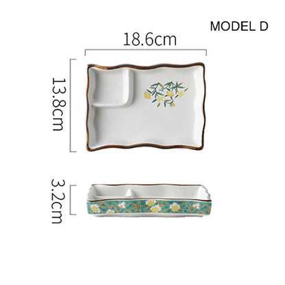 Dumpling plate sushi plate round square plate with soy sauce and vinegar partitioned snack plate ceramic plate for home use