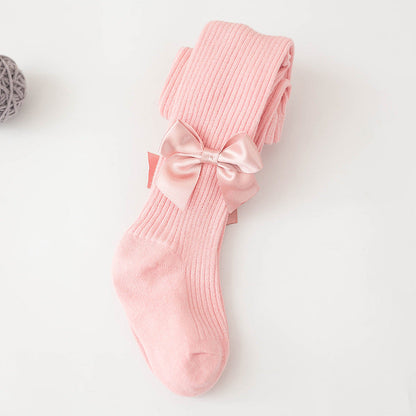 Spring And Autumn New Children's Pantyhose Bow Cotton White Baby Socks Medium Thick Foreign Girl Leggings