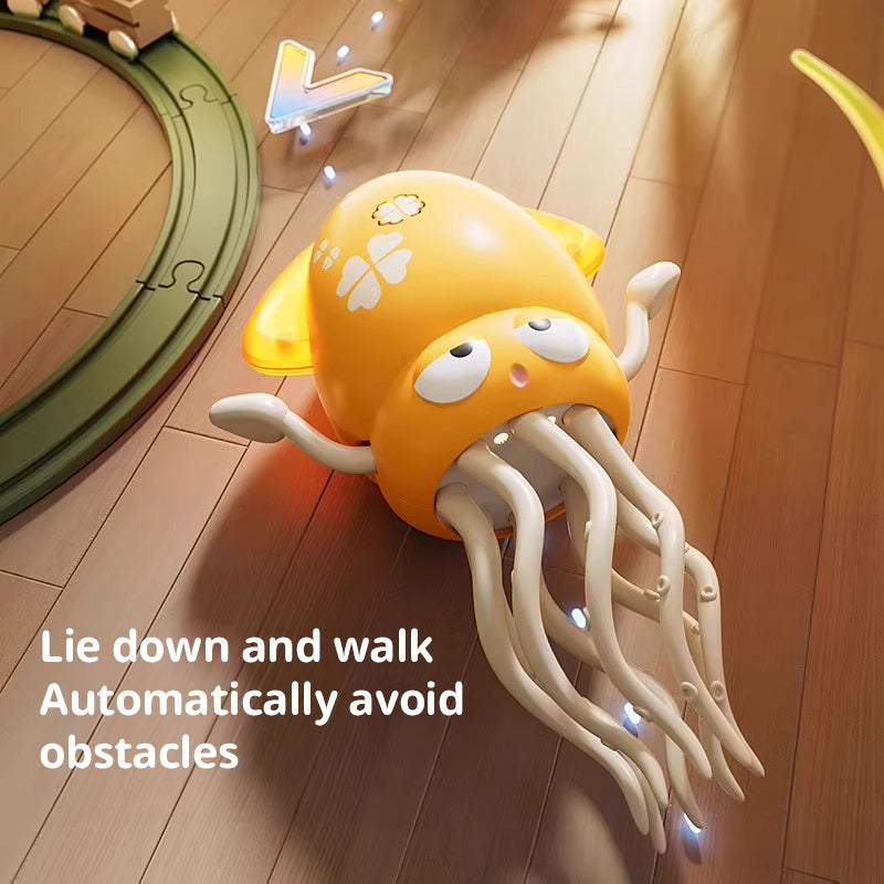 Creative Dancing Squid: auto-sense, obstacle-avoid e-pet with music, lights, rechargeable & interactive gift.