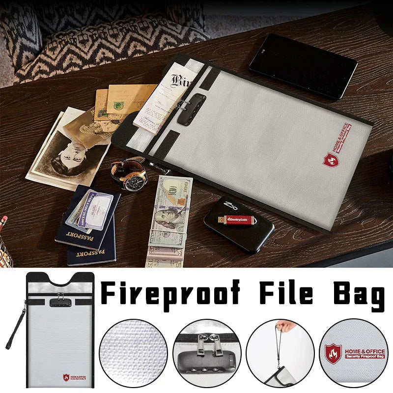 1pc Fireproof Waterproof Document Bag With Zipper Combination Lock Phones Laptops Anti-Theft Emf Protection Portable Faraday Bag