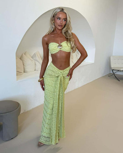 Lace Jacquard Vacation Seaside Leisure Swimsuit Two Piece Set
