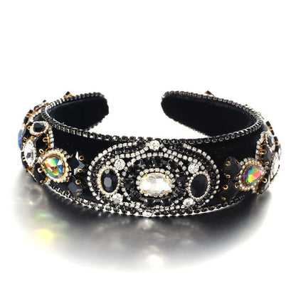 Fashionable Baroque Retro Inlaid Colored Water Diamond Sponge Head Hoop