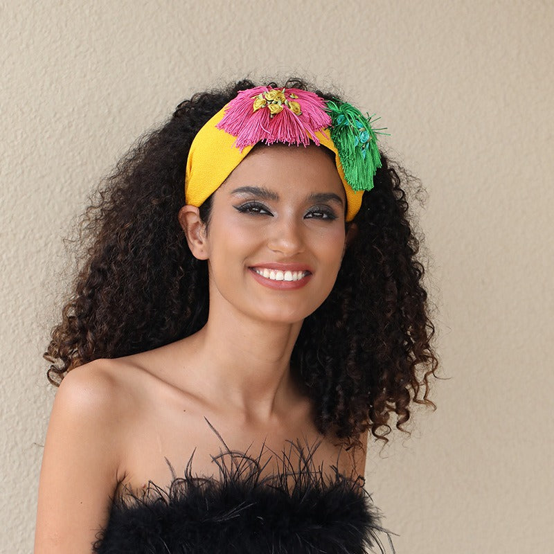 Handmade fabric flower wide exaggerated headband headwear