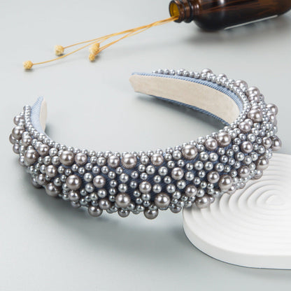 Hair Hoop Baroque Sponge Pearl Hair Accessories Women's Handmade Beaded Multicolor European and American Broad-brimmed Headband
