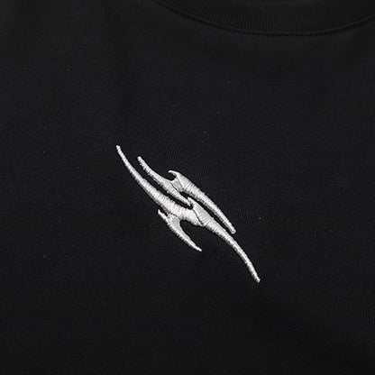 Color Block Applique Embroidery Flame Short Sleeve T-Shirt High Street Design Creative Abstract Casual Tee Men