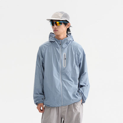 Camouflage Spliced Thin Hooded Sun Protection Clothing Men's Outdoor Sports Reflective Design Casual Jacket Trendy