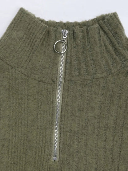 Collar zipper long sleeved dress fashionable green lace up dress
