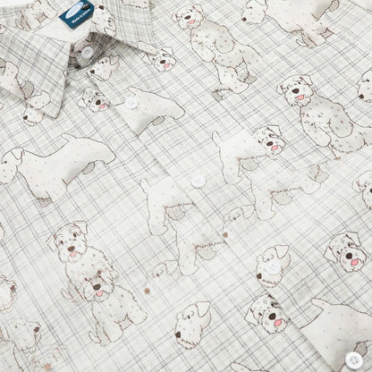 Digital Full Print Cartoon Dog Plaid Short Sleeve Shirt Loose Casual Turn-Down Collar Summer Shirt for Men