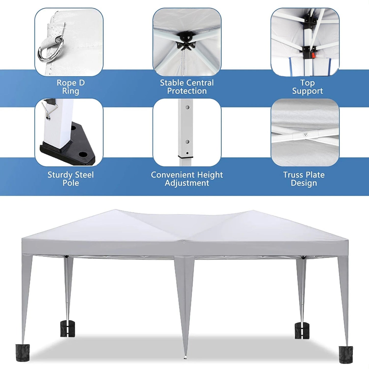 10'x20 'folding canopy with 6 detachable side walls outdoor activity shelters UPF 50+terrace portable tent (white)