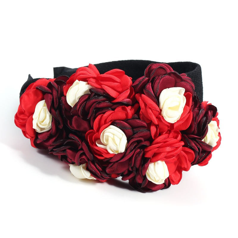 Fashionable design side three-dimensional flower handmade fabric headband headband