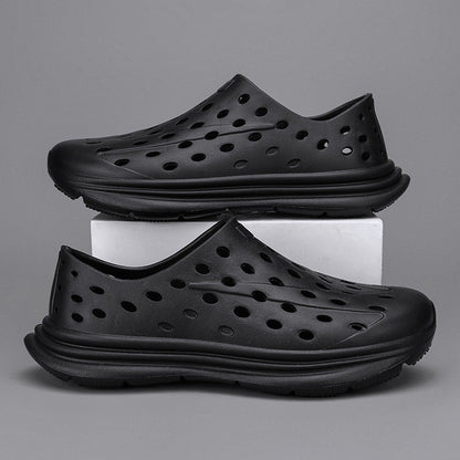 Hollow hole shoes for men one foot sandals fashionable and casual soft soled toe wrapped beach shoes